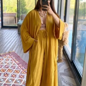 PAMUK GOFRE KUMAS KIMONO TAKIM HARDAL