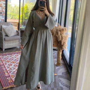 BOHO HAM KETEN ELBİSE HAKİ