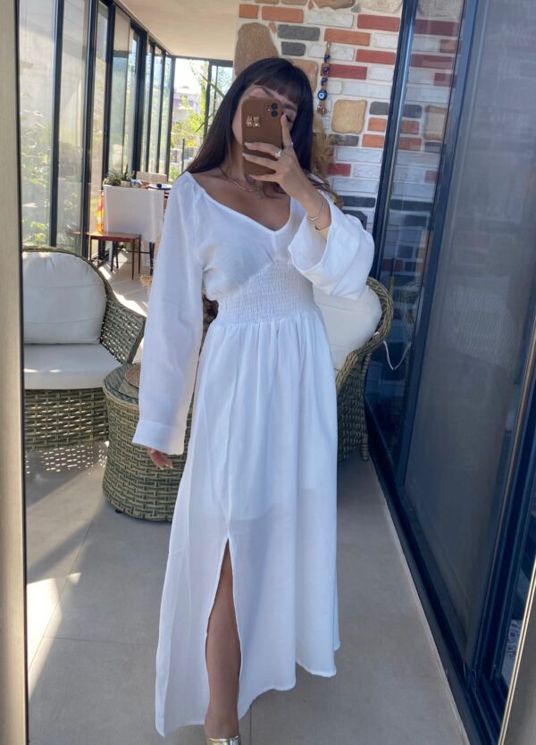 BOHO HAM KETEN ELBİSE BEYAZ - Görsel 6