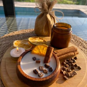 Doğal Soya Mumu Bambu kasede Ahsap Fitilli Aromaterapi Mumu OLD LOVE