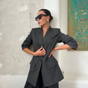 Belden Oturmalı Blazer Ceket- Koyu Gri