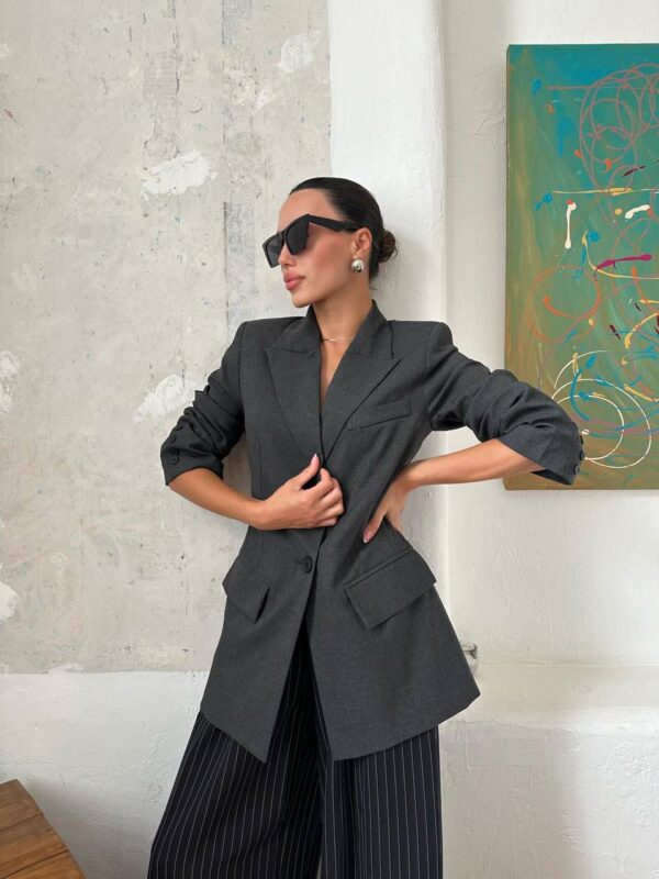 Belden Oturmalı Blazer Ceket- Koyu Gri