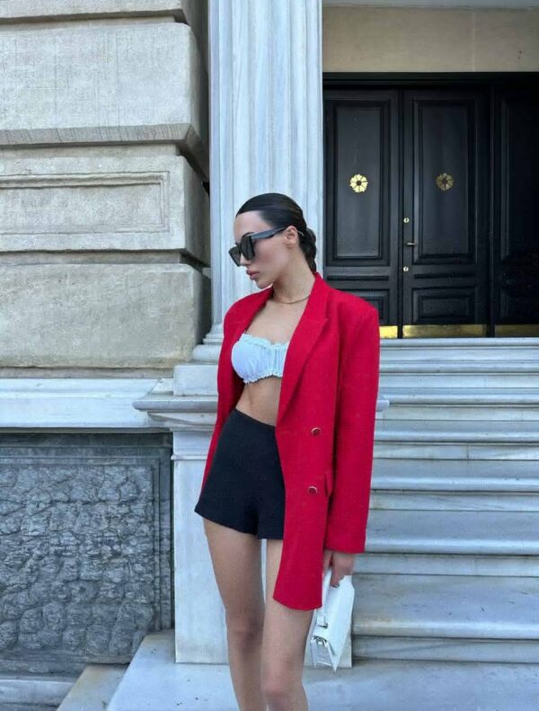 İçi Astarlı Düğmeli Oversize Kırmızı Ceket