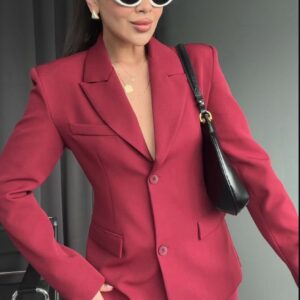 Viyana Premium Duble Kumas Ceket Etek Takım -BORDO