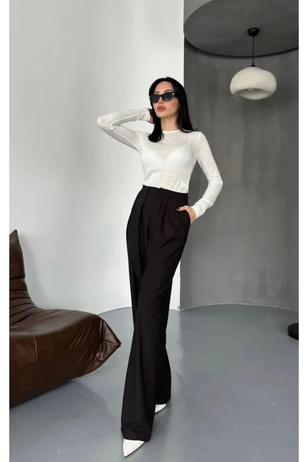 Bisiklet Yaka Transparan Bluz Beyaz
