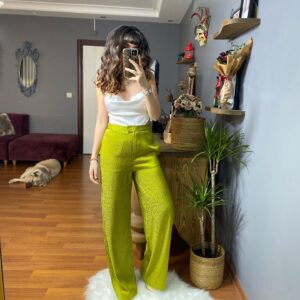 Leopar Desenli Saten Pantolon
