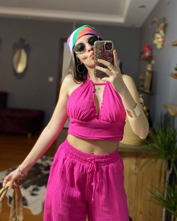 Müslin Keten Bohem Takım-Pembe - Görsel 5