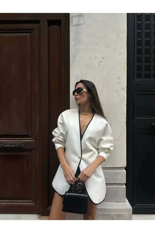 Tasarım Tek Düğme İçi Astarlı Blazer Ceket
