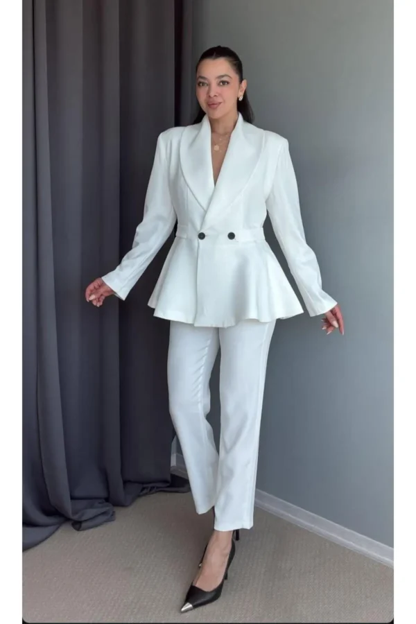 Tasarım Blazer Ceket Pantolon Takım-BEYAZ
