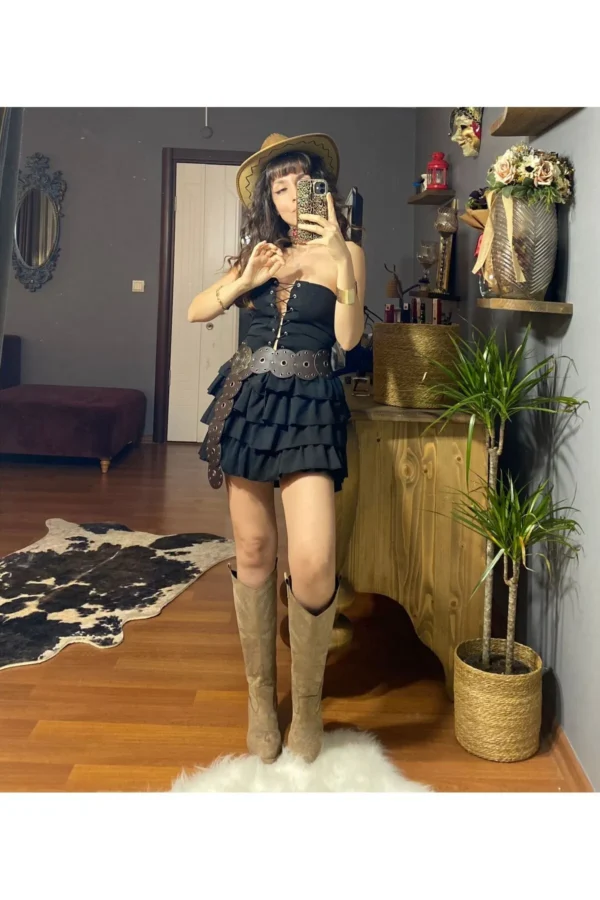 Pileli Mini Elbise - Çift Yönlü - Görsel 9