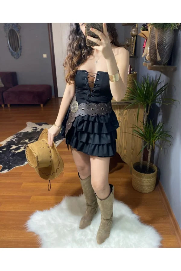 Pileli Mini Elbise - Çift Yönlü - Görsel 8