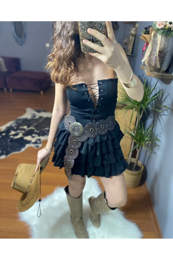 Pileli Mini Elbise - Çift Yönlü - Görsel 7