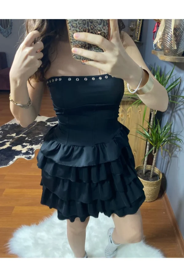 Pileli Mini Elbise - Çift Yönlü - Görsel 6