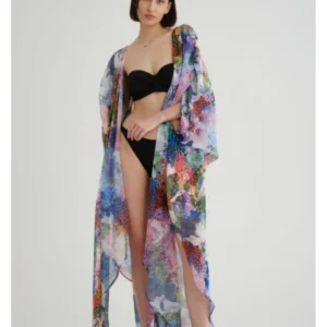 Helen Tül Desenli Uzun Pareo Kimono