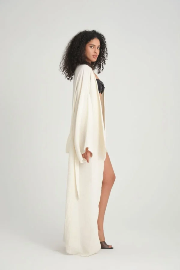 Tasarım Müslin Keten Kimono - Maxi Boy - Görsel 4