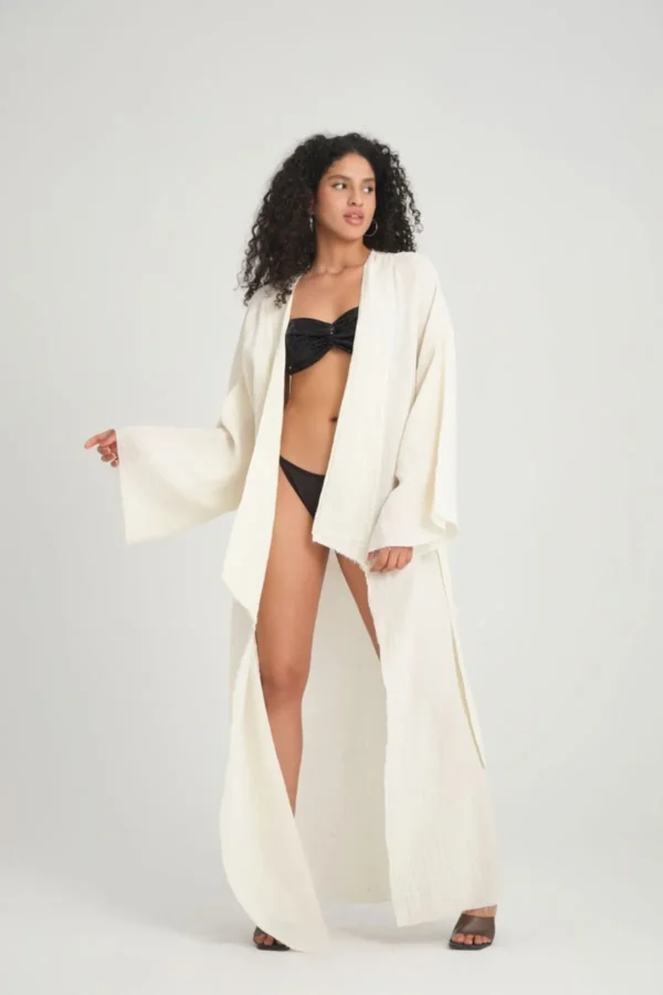 Tasarım Müslin Keten Kimono - Maxi Boy