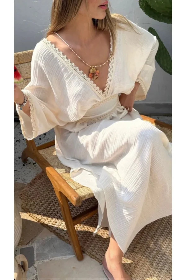 Nakış Detaylı Helen Keten Elbise - Görsel 8