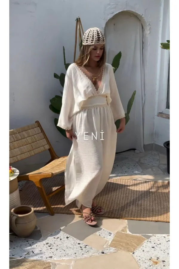 Nakış Detaylı Helen Keten Elbise - Görsel 7