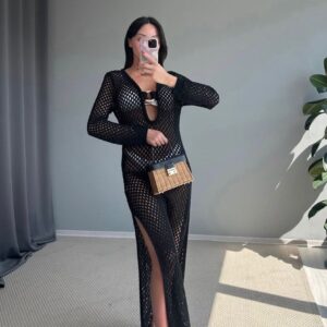 Yazlık Örgü Kimono Triko Plaj Elbisesi
