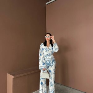 Keten Desenli Tasarım Kimono Takım