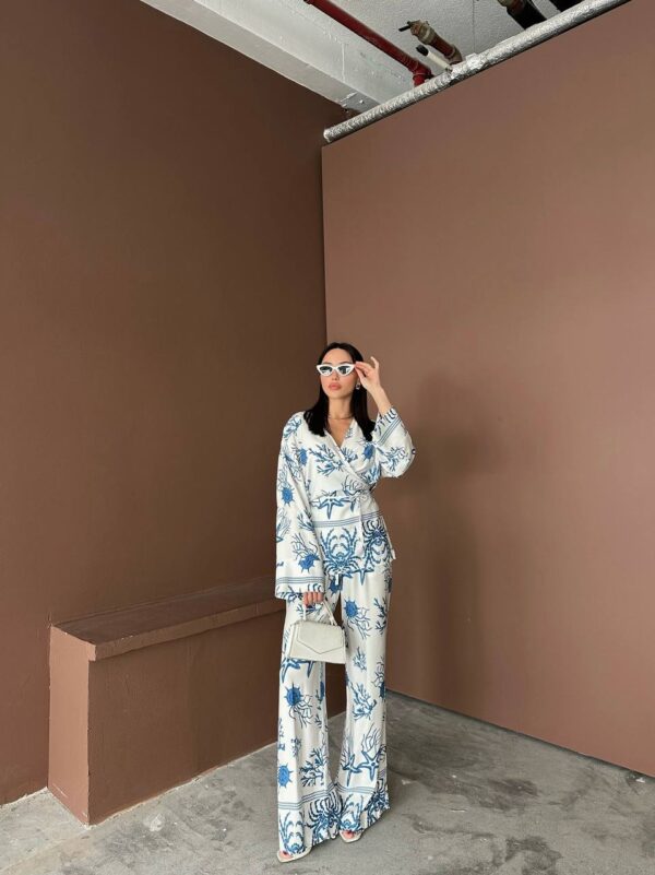 Keten Desenli Tasarım Kimono Takım