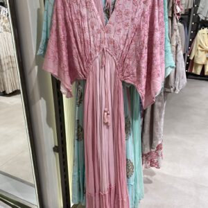 Pul ve Nakış Detaylı İçi Astarlı Keten Helen Elbise -PEMBE
