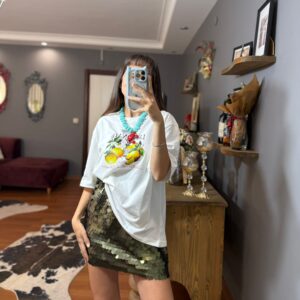 Trend büyük Pullu Mini Etek-Haki