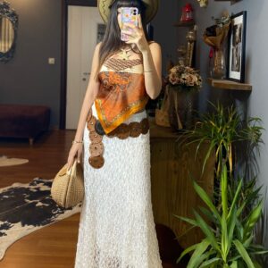 Asimetrik Dantel Midi Bohem Etek