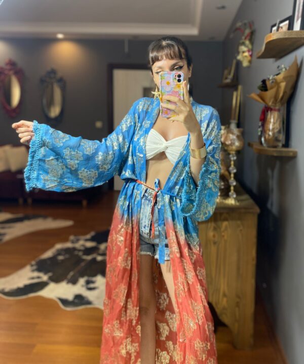 Gold Detaylı Tasarım Transparan 2 renk Kimono - Görsel 4