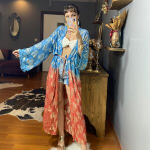Gold Detaylı Tasarım Transparan 2 renk Kimono