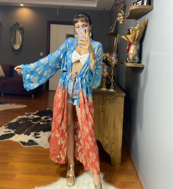 Gold Detaylı Tasarım Transparan 2 renk Kimono