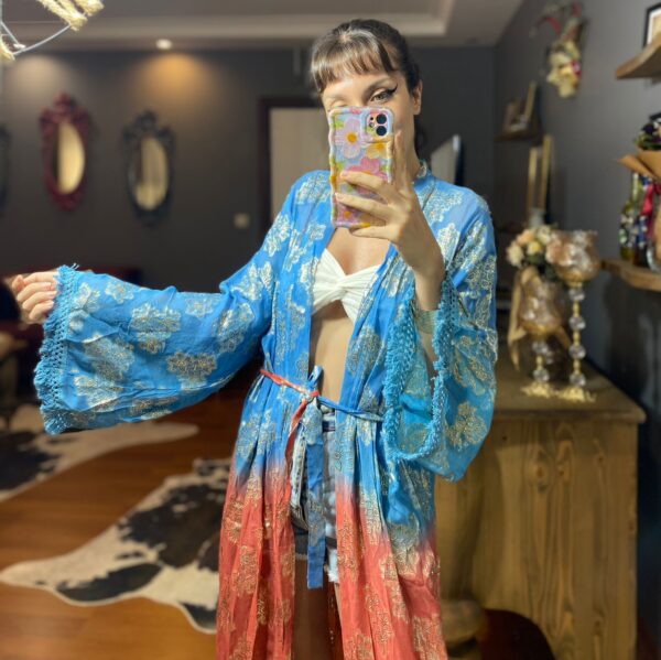 Gold Detaylı Tasarım Transparan 2 renk Kimono - Görsel 13