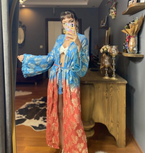 Gold Detaylı Tasarım Transparan 2 renk Kimono - Görsel 10