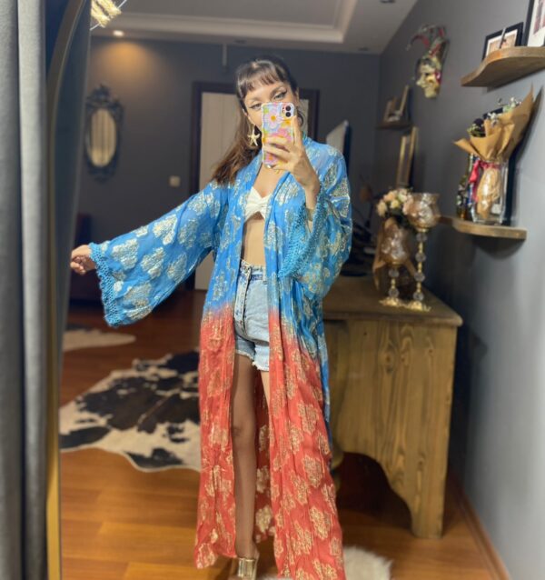 Gold Detaylı Tasarım Transparan 2 renk Kimono - Görsel 15