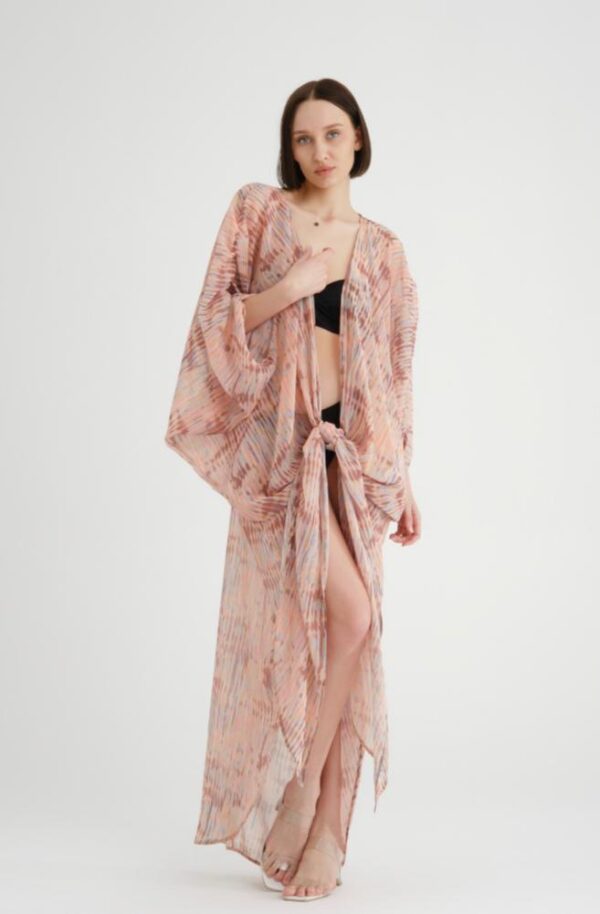 Helen Tül Uzun Pareo Kimono Kaftan Plaj Giyim / Kimono
