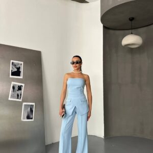 Straplez Bluz Pantolon Takım