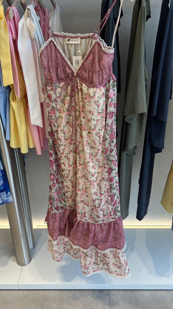 Vintage şifon detaylı askılı çiçekli elbise - Görsel 9