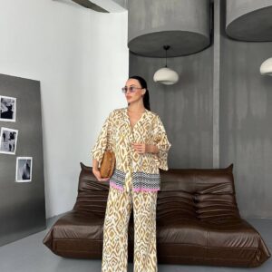 Desenli Kimono Pantolon Takım