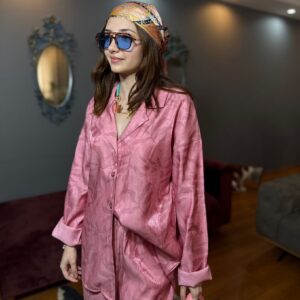 Kendinden Desenli Saten Takım AÇIK PEMBE