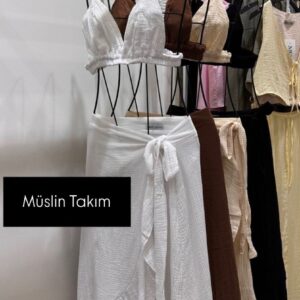 Müslin Keten Bohem Takım-BEYAZ