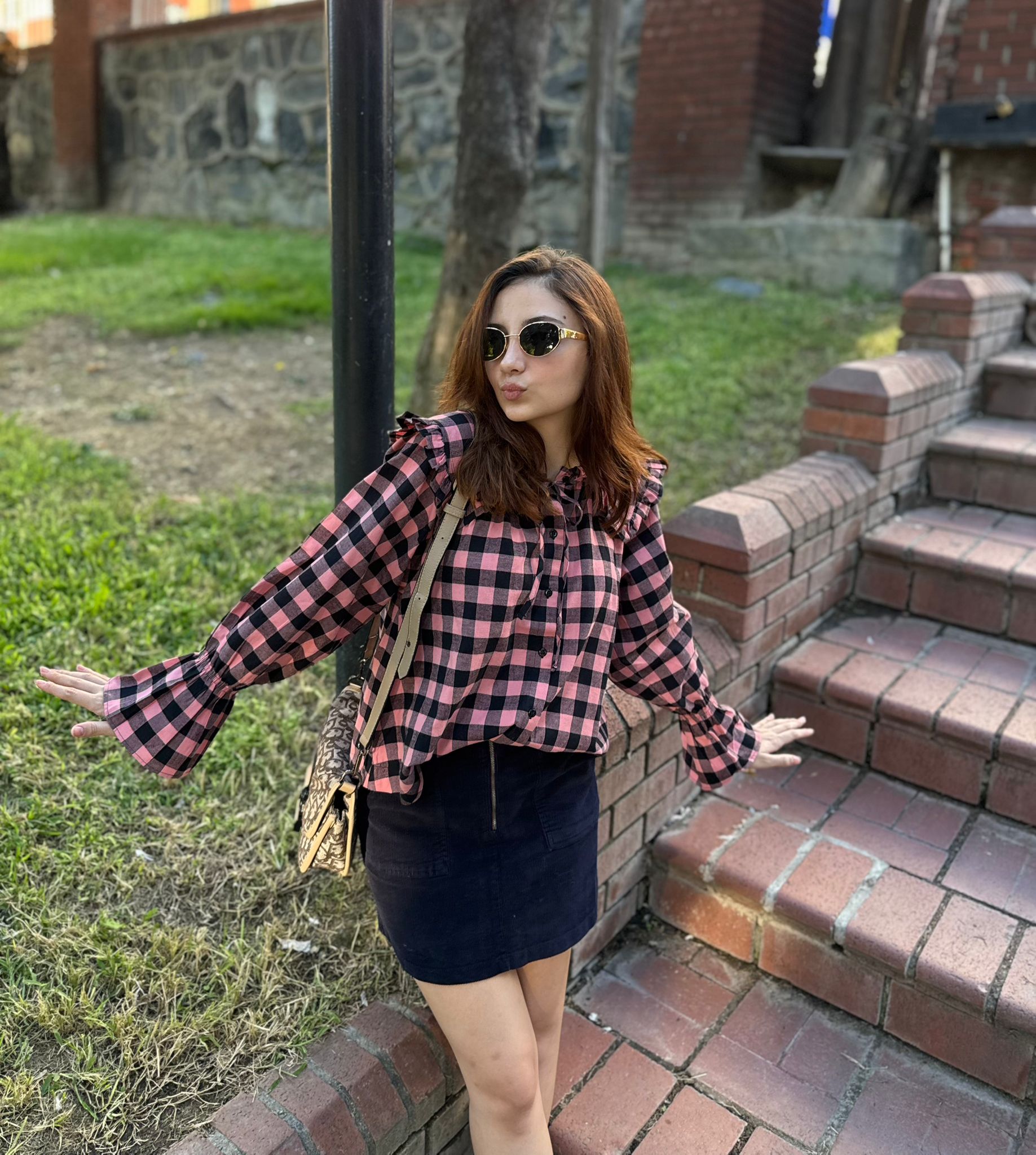 Vintage Yaka Detaylı Kare Desenli Gömlek - Görsel 6