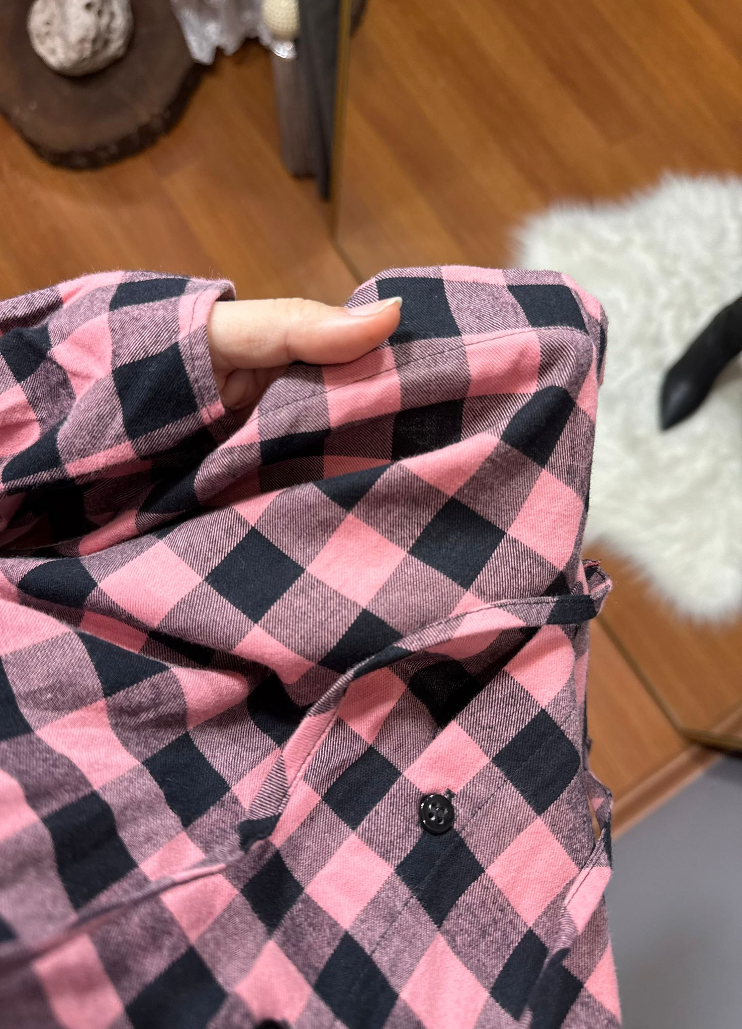 Vintage Yaka Detaylı Kare Desenli Gömlek - Görsel 4