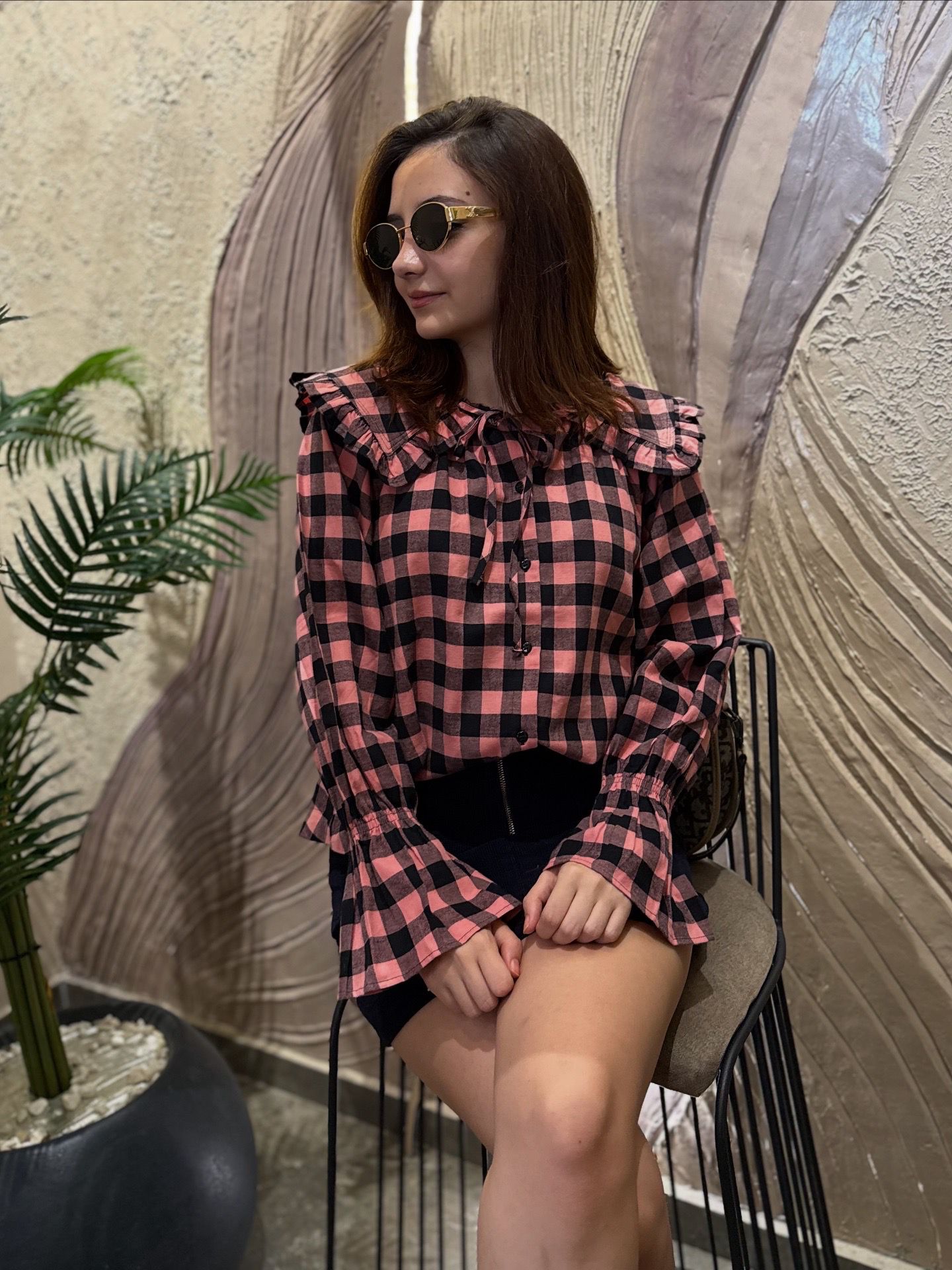 Vintage Yaka Detaylı Kare Desenli Gömlek - Görsel 10