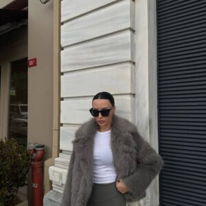 Kadın Suni Kürk Mont Gri
