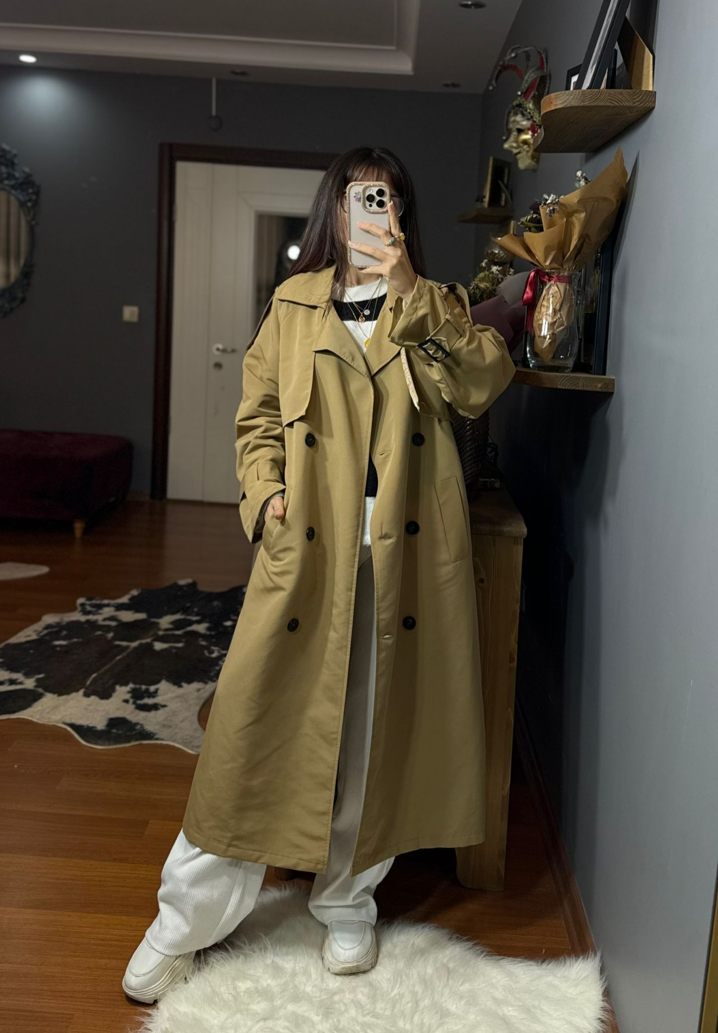 Oversize Kesim Camel Trençkot