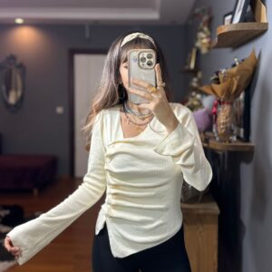 Şal Yaka Düğmeli Bluz EKRU