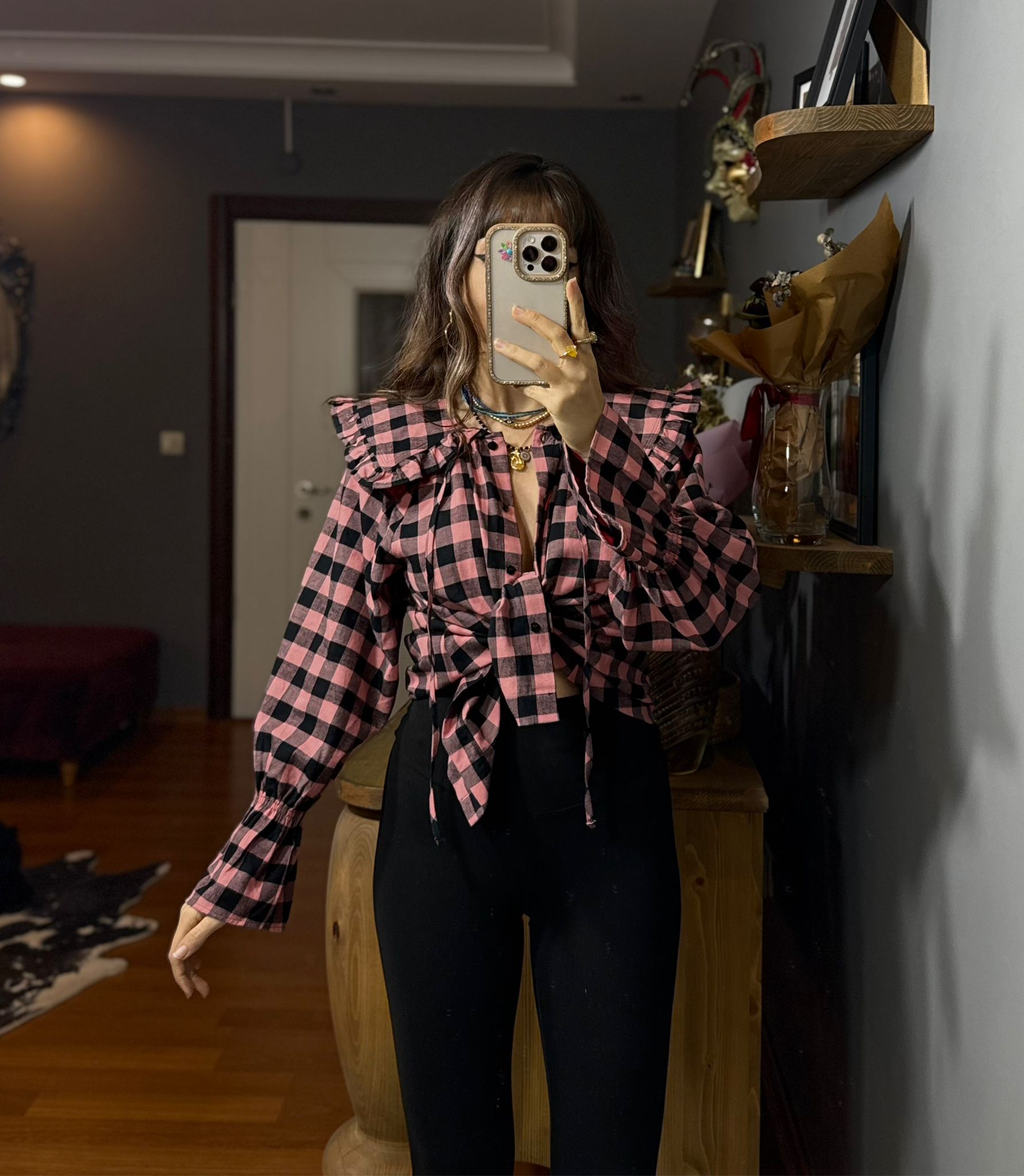 Vintage Yaka Detaylı Kare Desenli Gömlek - Görsel 3