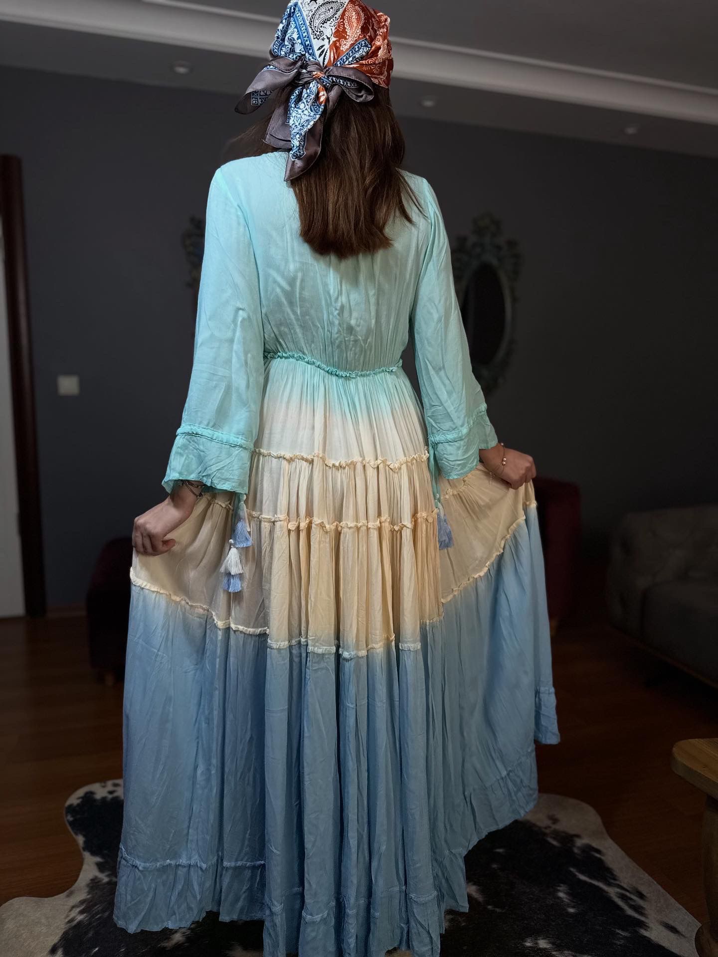 Renkli Batik İthal Elbise - Görsel 6