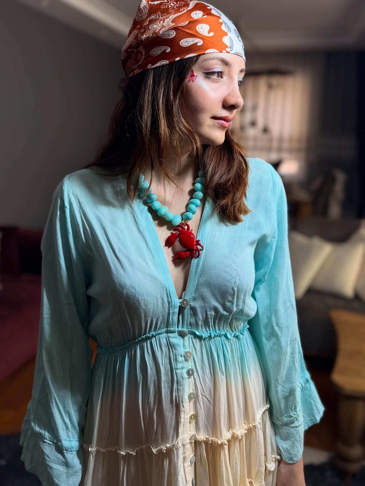 Renkli Batik İthal Elbise - Görsel 4