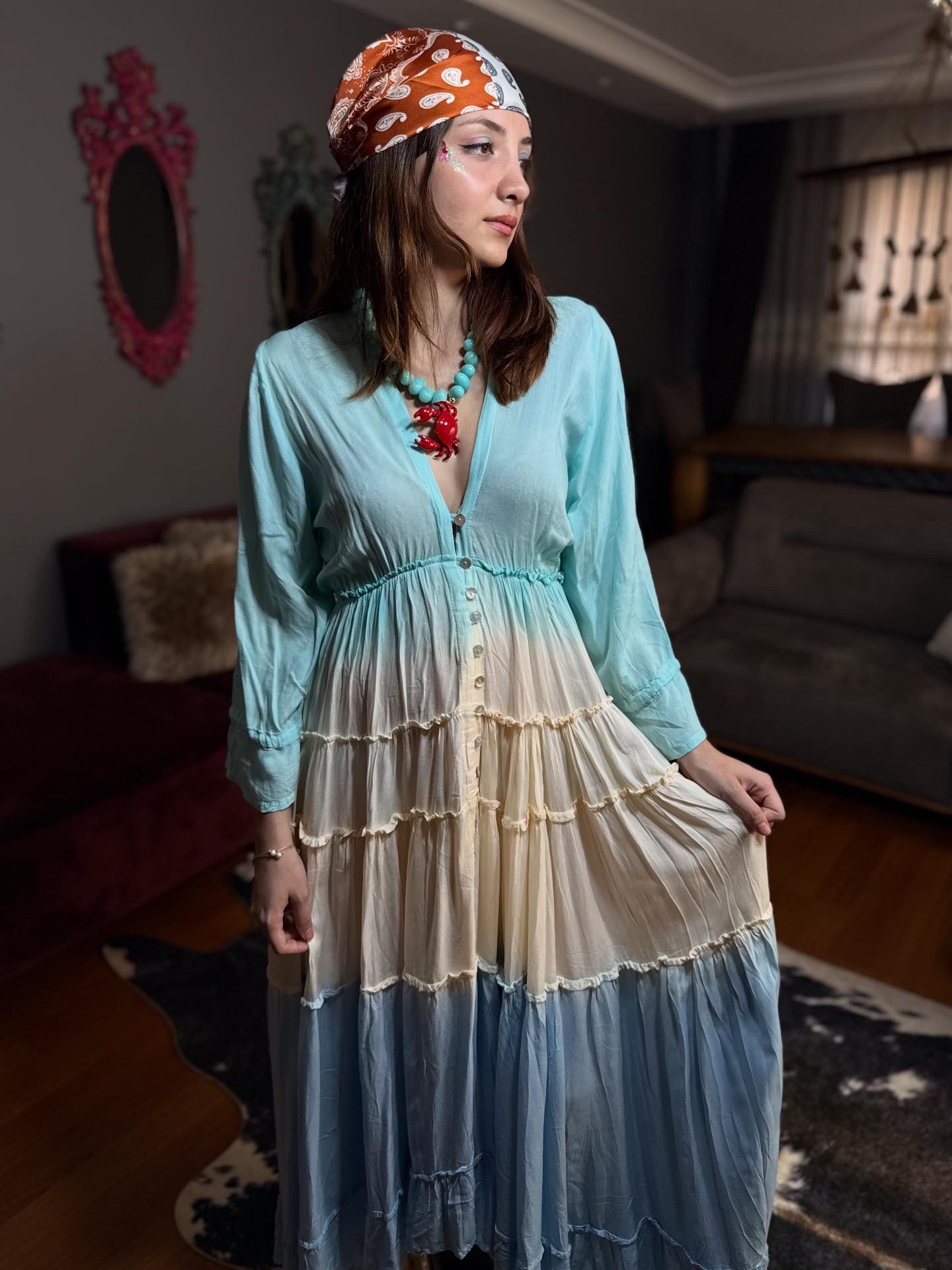 Renkli Batik İthal Elbise